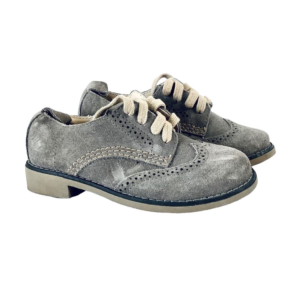 Boys Gray Wing Tip Oxford Shoes w/ Tan Laces & Sole